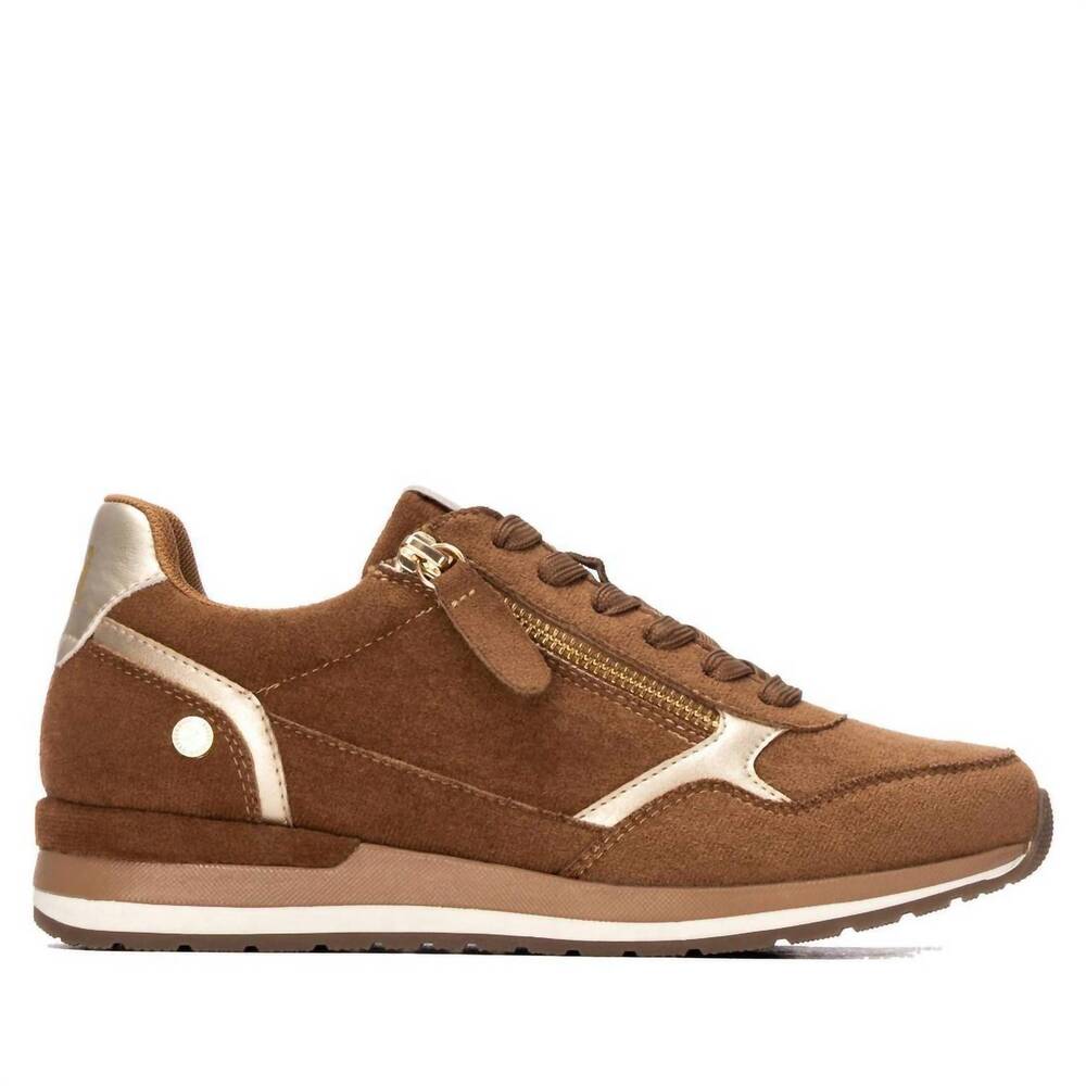 NEW XTI women's casual suede sneakers in camel